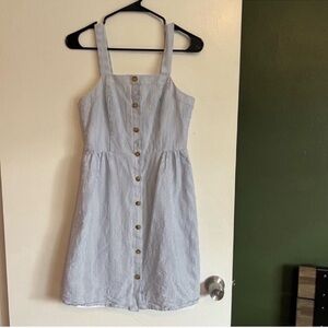 J. Crew blue and white pinstripe seersucker mini dress button front size 0